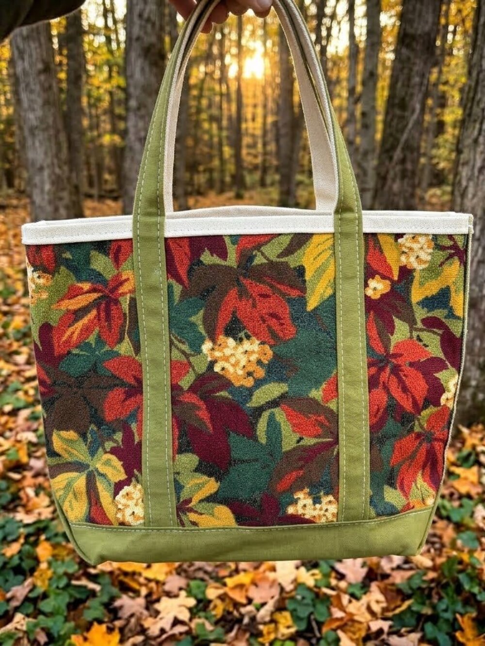Vintage LL Bean Fall Foliage Boat and Tote Bag 16”x12.5”